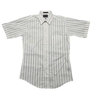 Surrey Shirt Mens 14 1/2 White Blue Striped Short Sleeve‎ Button Front Pocket